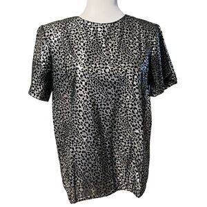 VINTAGE ANDRÉ SAUVAGE SHINY METALLIC SILVER AND BLACK BLOUSE 1980’s SIZE MEDIUM